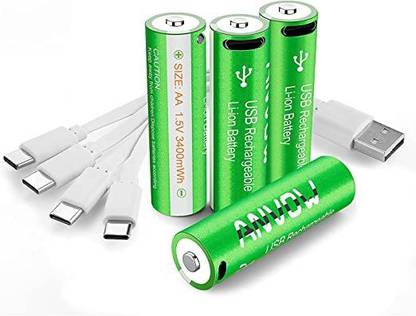 D & Y USB Port Type-A Plug Rechargable AA Batteries 1.5V Li ion, 3400mWh Game Battery