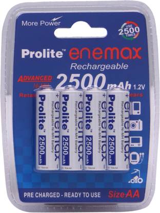 Prolite EneMAX NiMh AA 2500mAh Rechargeable Cells | Pack of 4 | Used with Remote, Toys, Game Battery