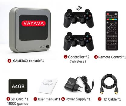 PTCMart G7 Gamebox Android TV Console Retro Video Game Player Support WiFi 4K HD 64 GB with 40+ Emulators, CPS PS1 N64 NDS DC FC GB GBA GBC MD SFC ATARI SNES NES, 30000+ Games