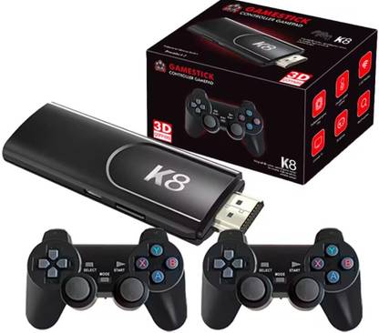 Playtastic K8 Game Stick Retro Game Console 4K HD 2.4G Wireless Controller 128 GB with Plug & Play TV Gaming Box, 2 Wireless Controllers
