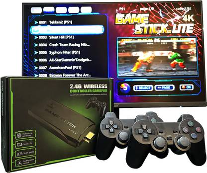 MOOZMOB 4K Video Game Tv Stick Video Gaming Console, 2.4G Wireless Gamepad Controller 64 GB with 20,000+ Classic Games like Contra, Tekken 3, Super Mario, Skom Bros, Cross Fire