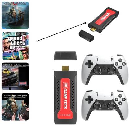 Playtastic GD30 Gamestick Video Game Console with 37000 Built In Classic Retro 2D 3D Games 128 GB with 2 wireless 2.4G Controllers