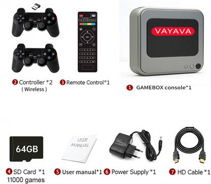 PTCMart Gamebox Android G7 TV Console Retro Video Game Player Support WiFi 4K HD 64 GB with 40+ Emulators, CPS PS1 N64 NDS DC FC GB GBA GBC MD SFC ATARI SNES NES, 30000+ Games