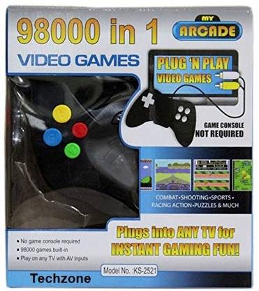 TECHZONE 98000 IN 1 Video Game Direct AV Inputs Into Any Tv for Instant Gaming console 21 with Shooting, Puzzle, Racing, Action Etc Limited Edition