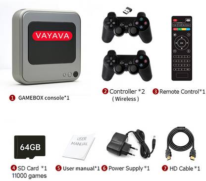 PTCMart Android TV G7 Gamebox Console Retro Video Game Player Support WiFi 4K HD 64 GB with 40+ Emulators, CPS PS1 N64 NDS DC FC GB GBA GBC MD SFC ATARI SNES NES, 30000+ Games