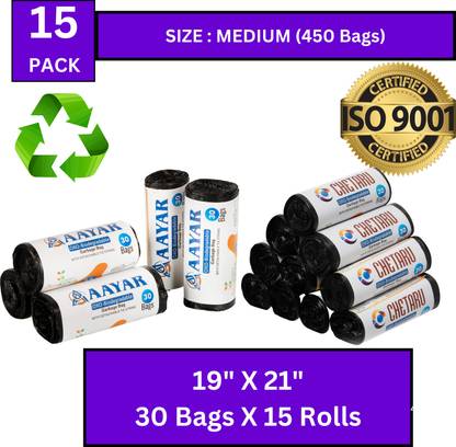 KALP CRAZE EcoGrip Biodegradable Black Garbage Bag - 19x21, (450 Pcs) - Sturdy Medium 10.014 L Garbage Bag  Pack Of 450