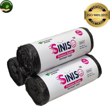 SINISO Bio degradable garbage bags | 19 x 21 inches | 3 Roll Medium 2 L Garbage Bag  Pack Of 90