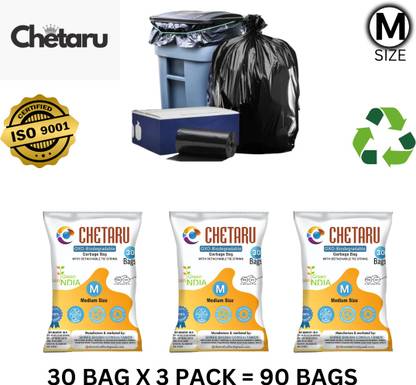 chetaru Biodegradable Pouch 19 x 21 Black - 30 Pcs x 3, Medium 5 L Garbage Bag Medium 5 L Garbage Bag  Pack Of 90