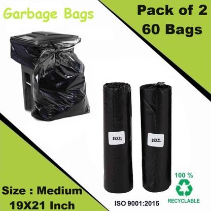 KALAGIRI Black Garbage bags Medium 15 L For Home and Office use/Pack Of 2 Roll (60Bag ) Medium 16 L Garbage Bag  Pack Of 60