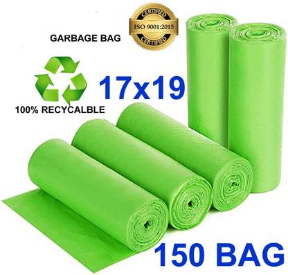 ASCREATION 19x21 Inch, Medium Green Garbage Bags, Pack of 5 Medium 10 L (150 Bag ) Medium 10 L Garbage Bag  Pack Of 150