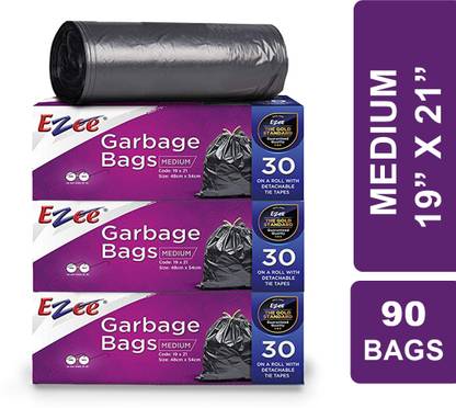 EZEE Dustbin Bag|19'' x 21''|30Bagsx3Roll|Leak-Proof & 2X Strong|For Dry & Wet Waste Large 60 L Garbage Bag  Pack Of 90