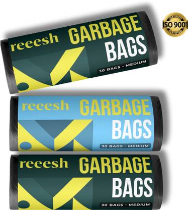 Reeesh MEDIUM Garbage Bag | 90 Trash bags | 30 Bags X 3 Roll | 19 X 21 inches Medium 90 L Garbage Bag  Pack Of 3