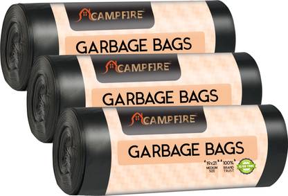 कैंपफायर Medium Trash Bags,19 X 21 Inches Eco-Friendly,Extra Strong Unscented,(Black) Medium 10 L कचरे का बैग