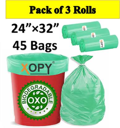 XOPY Biodegradable Green Garbage Bags 24*32 inches 3 Roll Large 25 L Garbage Bag  Pack Of 45
