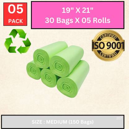 SEVENTEENSTITCH Biodegradable AquaShine Garbage Bag Medium - 19x21 ,(05X30=120 Pieces) Medium 10.0695 L Garbage Bag  Pack Of 150