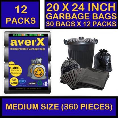 averX OXO-Biodegradable Medium Size Black Garbage Bag - 20x24 inches (Pack of 12 - 360 Pieces) 24 L Garbage Bag (360 Bags) Medium 24 L Garbage Bag Medium 24 L Garbage Bag  Pack Of 360