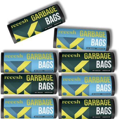 Reeesh Garbage Bags - 240 Trash Bags, 30 Bin Bags X 8 Roll, 49 X 53 cm, Heavy Duty Medium 8 L Garbage Bag  Pack Of 240