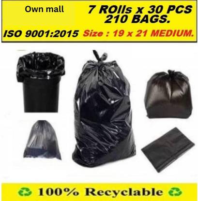 Own mall 7 ROLL BLACK GARBAGE BAGS 210 BAGS For Carry garbage and essentials etc Small 7 L Garbage Bag  Pack Of 210