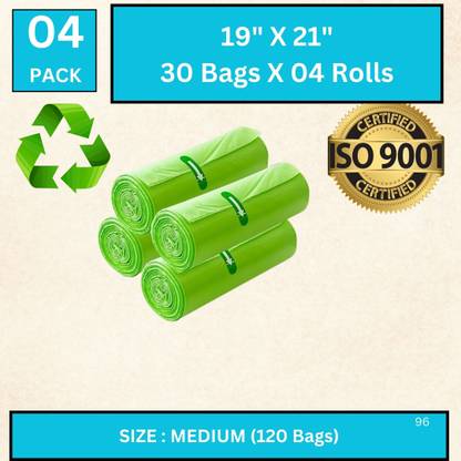AAYAR GreenLine Biodegradable Garbage Bag Medium - 19x21 ,(04X30=120 Pieces) Medium 14.71 L Garbage Bag  Pack Of 120