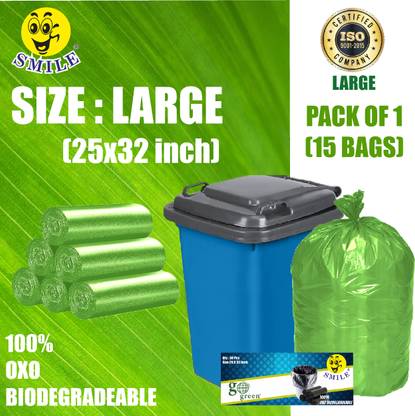 Smile Garbage Bags large Extra Large Green Colour 15 Bags Large 70 L Garbage Bag  Pack Of 15