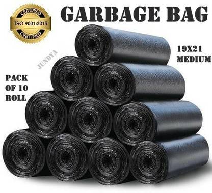 JUNDYA Biodegradable Black Garbage Bag -19x21(10X30=300 Pcs)Medium 12 L Garbage Bag Medium 12 L Garbage Bag  Pack Of 300