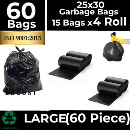 BRUOST Oxo Biodegradable Black Garbage Bag -25x30 IN Pack of 4(60 PCS)Large 25-32 L Large 30 L Garbage Bag  Pack Of 60