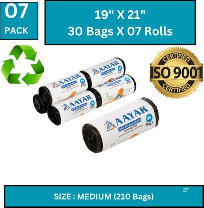 AAYAR Strong & Reliable Biodegradable Trash Bag - 19x21, (210 Pcs) Medium 10.04 L Garbage Bag  Pack Of 210