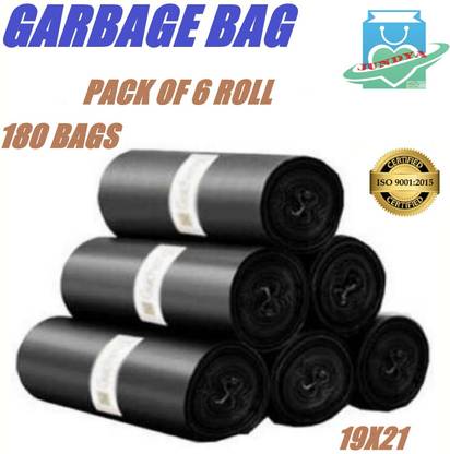JUNDYA Biodegradable Black Garbage Bag -19x21(6X30=180 Pcs)Medium 12 L Garbage Bag Medium 12 L Garbage Bag  Pack Of 180