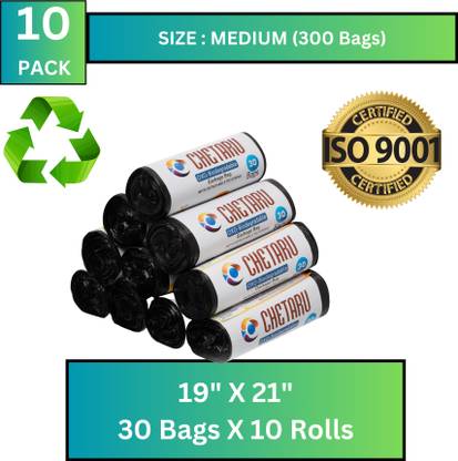 AAYAR GreenMax Black Garbage Bag - 19x21, (300 Pcs) - Leakproof & Durable Medium 13.387 L Garbage Bag  Pack Of 300