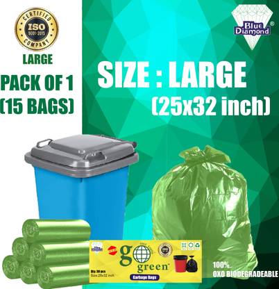 Blue Diamond Dustbin / Trash Biodegradable 1 Roll (25 X 32 Inch) Large 70 L Garbage Bag  Pack Of 15