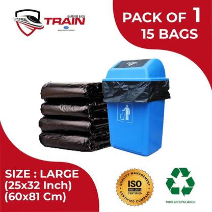 Train Dustbin Plastic Bag large Dustbin Bags Extra Large Dustbin Covers Large Trash Bags 15 Bags Large 65 L Garbage Bag  Pack Of 15