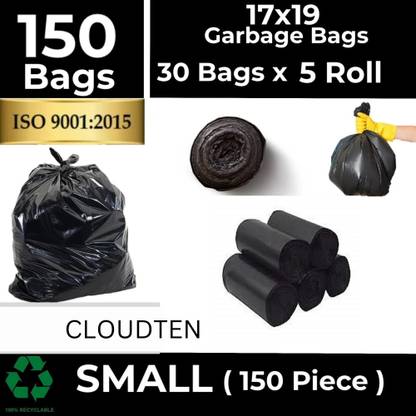 CLOUDTEN Biodegradable Garbage Bags 17X19 inches, pack of 5, 150 pieces Small 6 L Garbage Bag  Pack Of 150