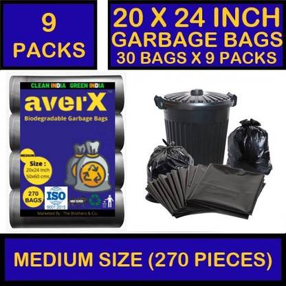 averX OXO-Biodegradable Medium Size Black Garbage Bag - 20x24 inches (Pack of 9 - 270 Pieces) 24 L Garbage Bag (270 Bags) Medium 24 L Garbage Bag  Pack Of 270