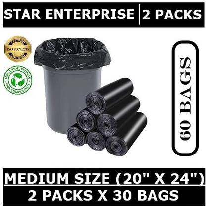 Star Enterprise 2 Pack (60 Pieces) Black Biodegradable Garbage Bags Medium 20 L Garbage Bag  Pack Of 60