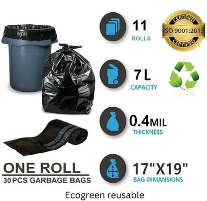 Ecogreen reusable 17X19 INCH (11 ROLLS) Small 11 L Garbage Bag  Pack Of 330
