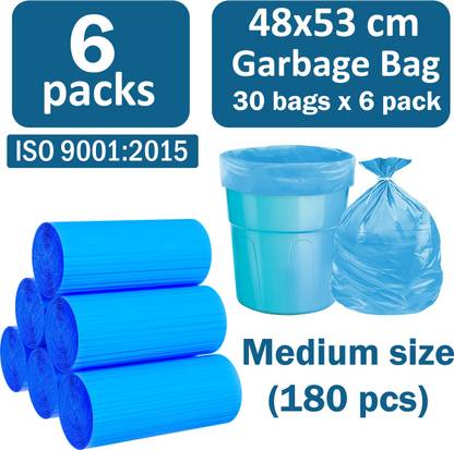 Zureni OXO-Biodegradable Trash Waste Basket Dustbin Bag 48 x 53cm - 30 Pcs/roll Medium 7 L Garbage Bag  Pack Of 180