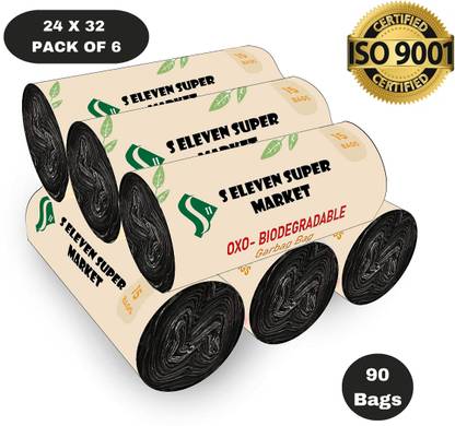 S ELEVEN Dustbin Bags/Garbage Bags/Waste Bag (24 X 32 Inches) Large 6 Roll L Garbage Bag  Pack Of 90