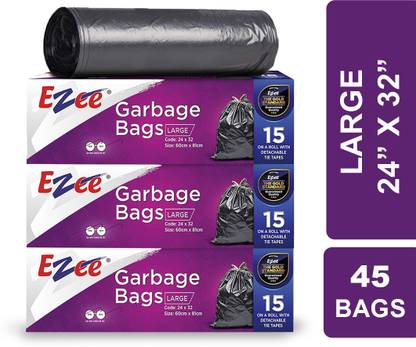 EZEE Dustbin Bag|24'' x 32''|15Bagsx3Roll|Leak-Proof & 2X Strong|For Dry & Wet Waste Large 60 L Garbage Bag  Pack Of 45