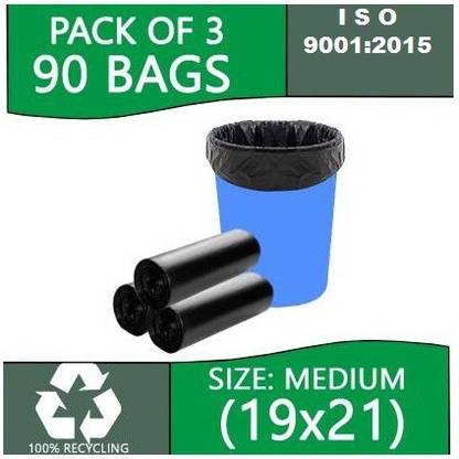 MJ Exim A_1234 ! $ # { black 3 PACK } 90 trAsh BAGS. Medium 13 L Garbage Bag  Pack Of 90