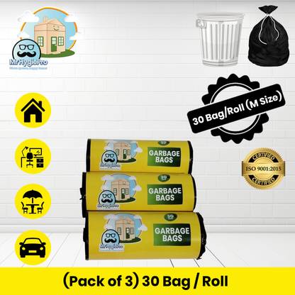 MrHygiePro Premium Dustbin Garbage Bags with Tie String 19x21 in Medium 15 L Garbage Bag  Pack Of 90