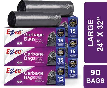 EZEE Dustbin Bag|24'' x 32''|15Bagsx6Roll|Leak-Proof & 2X Strong|For Dry & Wet Waste Large 60 L Garbage Bag  Pack Of 90