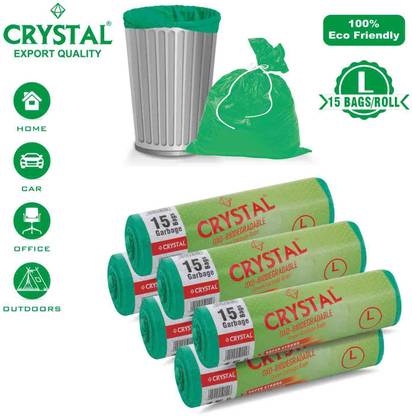 CRYSTAL Biodegradable on Roll 24 x 32 Green - 15 Pcs x 6, Large 45 L Garbage Bag  Pack Of 90