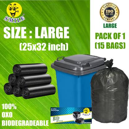 Smile Dustbin Plastic Bag Extra Large Covers Oxo Biodegradeable 70 L (15Bag ) Large 70 L Garbage Bag  Pack Of 15