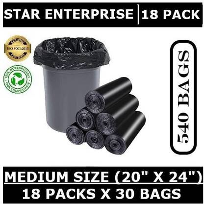 Star Enterprise 18 Pack (540 Pieces) Black Biodegradable Garbage Bags for Home (20 x 24 Inch) Medium 20 L Garbage Bag  Pack Of 540