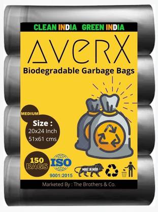 averX Premium Black Garbage Bag - 20x24 inches (Pack of 5, 150 Pieces, Large) Large 35 L Garbage Bag  Pack Of 150