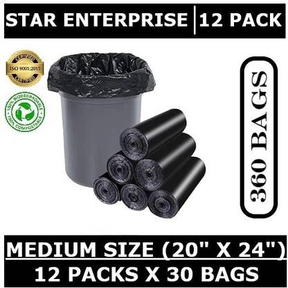 Star Enterprise 12 Pack (360 Pieces) Black Biodegradable Garbage Bags 20 x 24 Inch Medium 20 L Garbage Bag Pack Of 360
