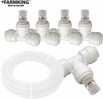 FARMKING 10Mtr Hose Pipe & 5pcs 6mm Atomization white MistingFogNozzles with TeeConnector 100 L Hose-end Sprayer