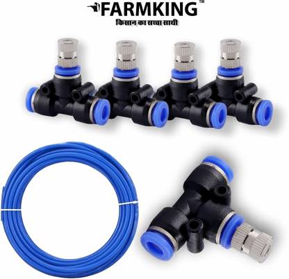 FARMKING 10Mtr Hose Pipe & 5pcs 6mm Atomization Misting Fog Nozzles with Tee Connector 100 L Hose-end Sprayer