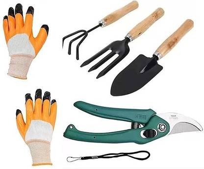 AARAV Garden Tool Set Trowel, Fork, Hand Rake & Pruner Cutter and Gloves for Gardening Garden Tool Kit