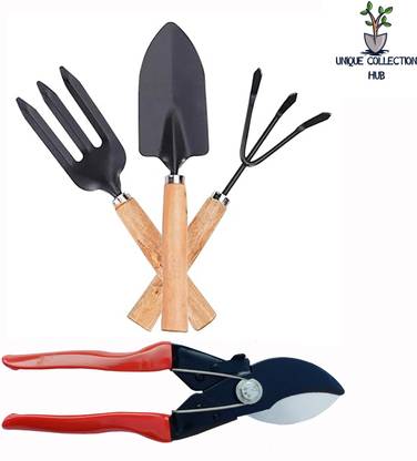 Unique Collection Hub Mini Kit Hand Cultivator, Trowel, Fork And Cutter Garden Tool Kit (4 Tools) Garden Tool Kit